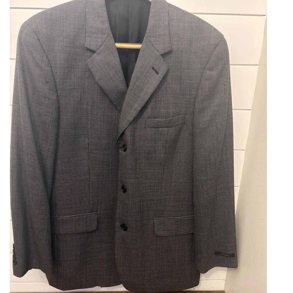 Alfani Mens Blazer Suit Jacket Houndstooth Pattern Black Gray Size R41